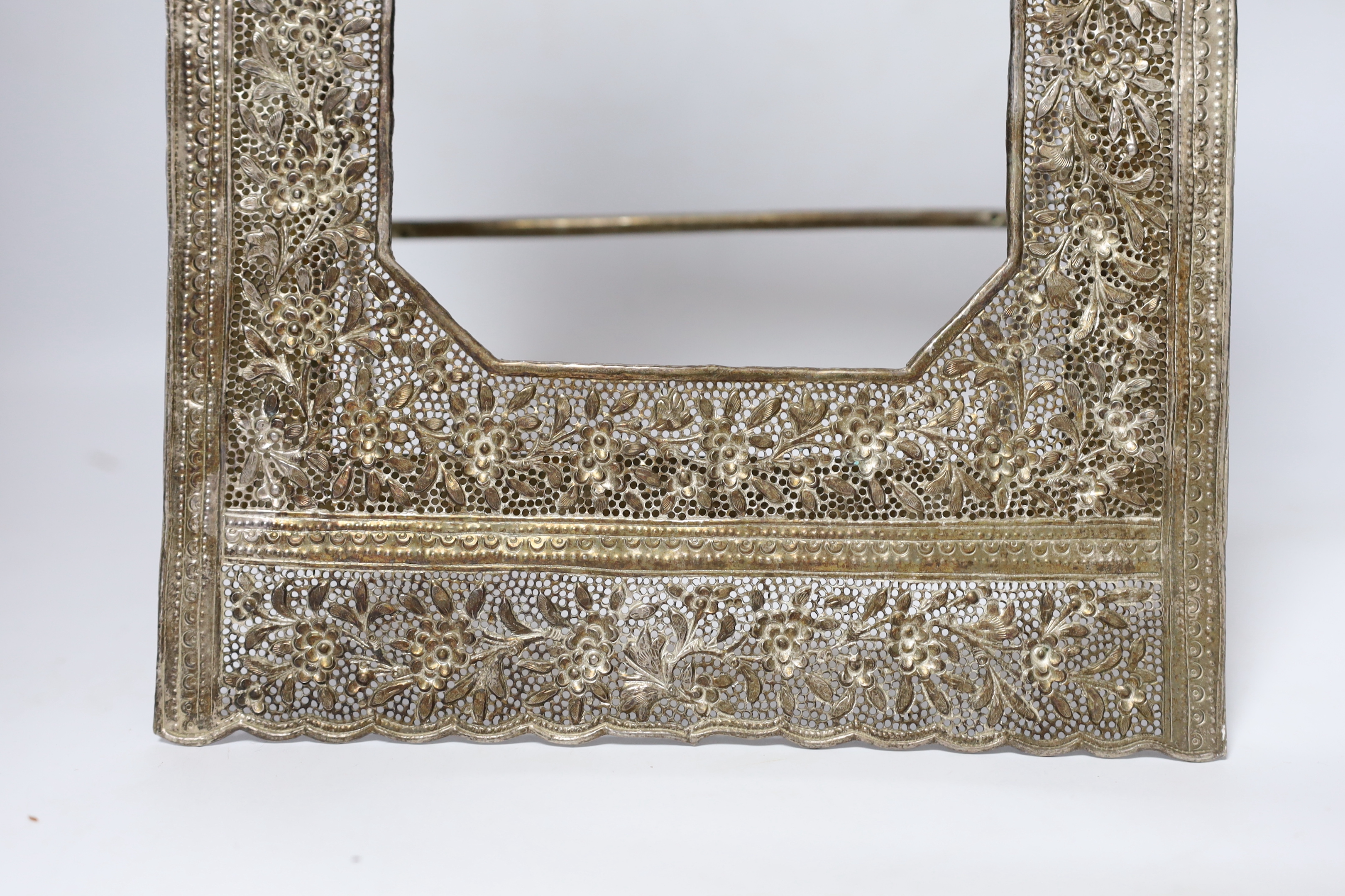 An Indian metal photo easel frame, 37 x 25cm total